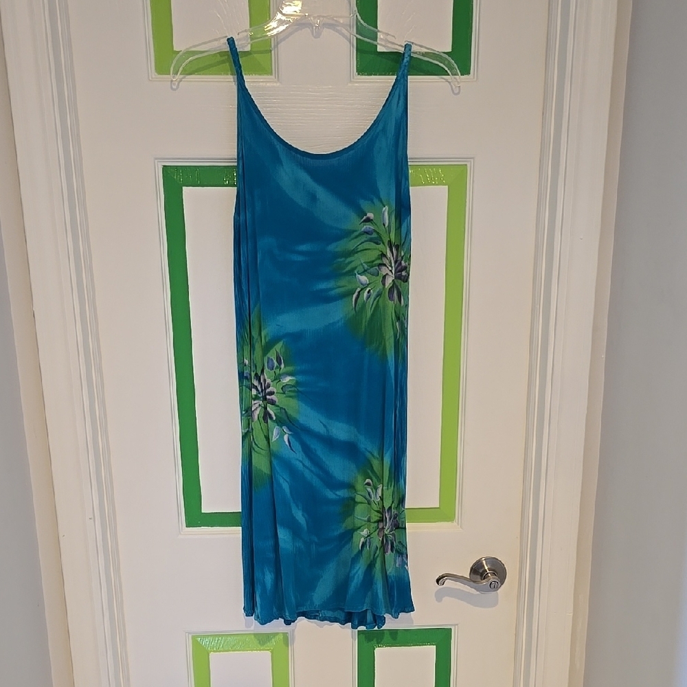 Blue and Green Tropical Dress